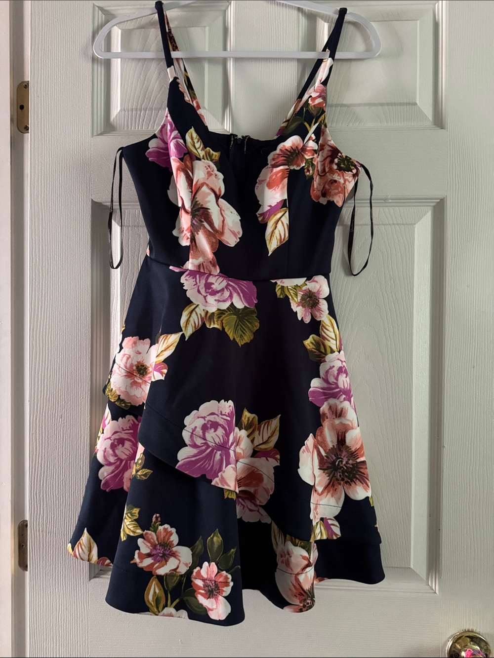 Speechless Navy Floral Midi Dress with Pink & White Blooms
